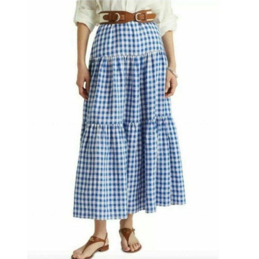 GAP Blue and White Gingham Maxi Skirt